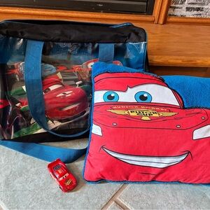 Early 2000s CARS Disney duffle bag, pillow & car